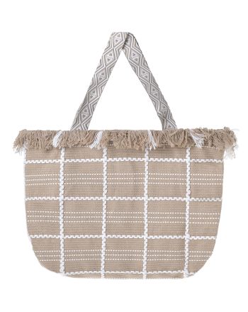 FABRIC BAG IN BEIGE/WHITE COLOR 47X32X10 (35% COTTON & 65% POLYESTER)