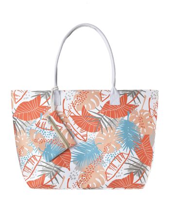 S/2 FABRIC BAG AND MINI BAG WITH RED/ORANGE LEAFES 56X36X16/13X15 (100% POLYESTER)