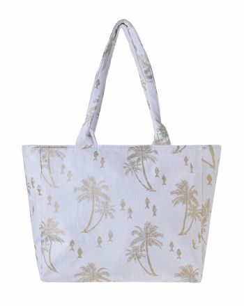 ΤΣΑΝΤΑ ΥΦΑΣΜΑΤΙΝΗ ΣΕ ΛΕΥΚΟ ΧΡΩΜΑ ΜΕ ΦΟΙΝΙΚΕΣ 42X35X20 (100% COTTON)