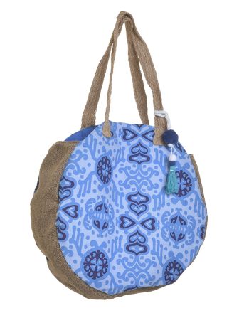 ΤΣΑΝΤΑ ΥΦΑΣΜΑΤΙΝH ΓΑΛΑΖΙΑ/ΜΠΛΕ ΜΕ ΣΧΕΔΙΑ (50%COTTON 50% POLYESTER) 42X10X36/48