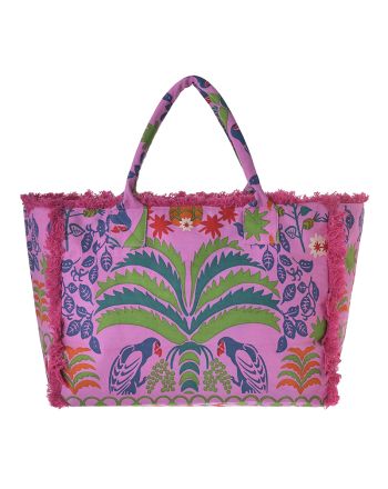 FABRIC BAG IN PINK COLOR WITH PARROTS 43X30X20  (50% COTTON 50% POLYESTER)