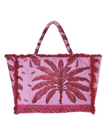 ΤΣΑΝΤΑ ΥΦΑΣΜΑΤΙΝH ΡΟΖ ΜΕ ΦΟΙΝΙΚΕΣ 42X30X20 (50%COTTON 50% POLYESTER)