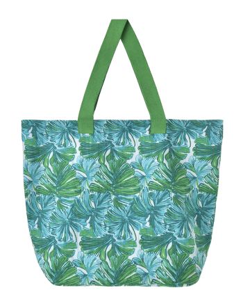 ΤΣΑΝΤΑ ΥΦΑΣΜΑΤΙΝH ΠΡΑΣΙΝΗ ΜΕ ΦΥΛΛΑ 40X43X20 (50% COTTON 50% POLYESTER)