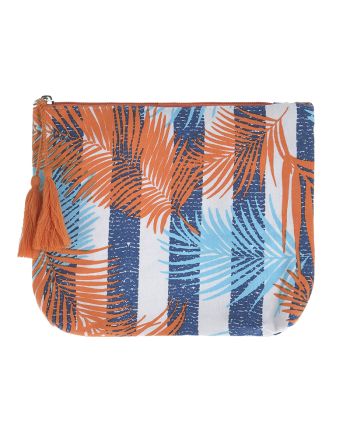 FABRIC MINI BAG IN ORANGE/LIGHT BLUE COLOR WITH LEAVES 22X19X2 (50% COTTON 50% POLYESTER)