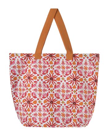 FABRIC BAG IN PINK COLOR WITH ORANGE FLOWERS 40X43X20 (50% COTTON 50% POLYESTER)