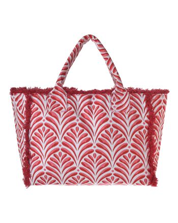 ΤΣΑΝΤΑ ΥΦΑΣΜΑΤΙΝH ΡΟΖ/ΛΕΥΚΟ 42X3X20 (50% COTTON 50% POLYESTER)