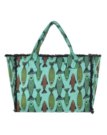 ΤΣΑΝΤΑ ΥΦΑΣΜΑΤΙΝH ΠΡΑΣΙΝΟ ΜΕ ΨΑΡΙΑ 42X30X20 (50% COTTON 50% POLYESTER)