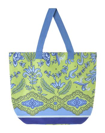 FABRIC BAG IN GREEN/BLUE COLOR 40X43X20 (50% COTTON 50% POLYESTER)