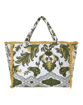 FABRIC BAG IN GREEN/WHITE COLOR 42X30X20 (50% COTTON 50% POLYESTER)