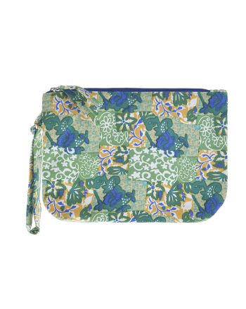 FABRIC MINI BAG IN GREEN/BLUE/WHITE COLOR 27X18X2 (50% COTTON 50% POLYESTER)