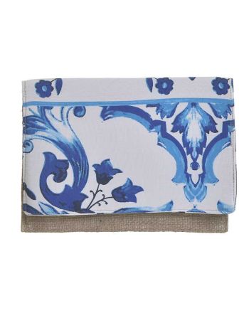 BAG/CLUTCH ΙΝ WHITE/BLUE COLOR WITH GOLD DESIGNS 24Χ1Χ17 (50% jute/50% polyester)