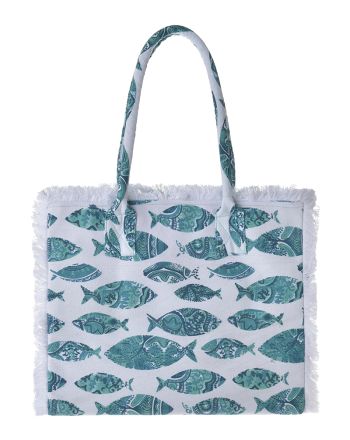 ΤΣΑΝΤΑ ΥΦΑΣΜΑΤΙΝΗ ΜΠΛΕ/ΛΕΥΚΗ ''ΨΑΡΙΑ'' 35Χ30Χ22 (100% COTTON CANVAS WITH POLYESTER LINING)