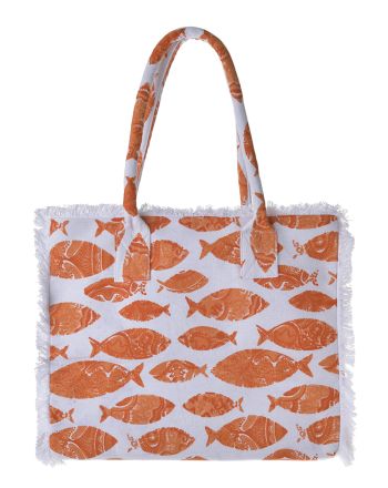 ΤΣΑΝΤΑ ΥΦΑΣΜΑΤΙΝΗ ΠΟΡΤΟΚΑΛΙ/ΛΕΥΚΗ ''ΨΑΡΙΑ'' 35Χ30Χ22 (100% COTTON CANVAS WITH POLYESTER LINING)