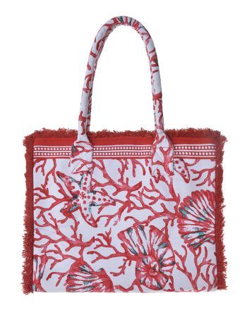 CANVAS BAG IN RED/WHITE COLOR ''CORALS'' 35Χ30Χ22 (100% COTTON CANVAS WITH POLYESTER LINING)