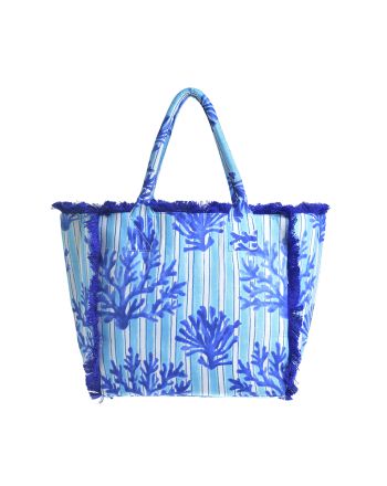 FABRIC BAG WHITE/TURQUOISE  WITH BLUE DETAILS