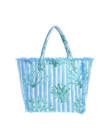 ΤΣΑΝΤΑ ΥΦΑΣΜΑΤΙΝΗ ΛΕΥΚΌ/ΓΑΛΑΖΙΟ ΜΕ ΤΥΡΚΟΥΑΖ ΛΕΠΤΟΜΕΡΕΙΕΣ