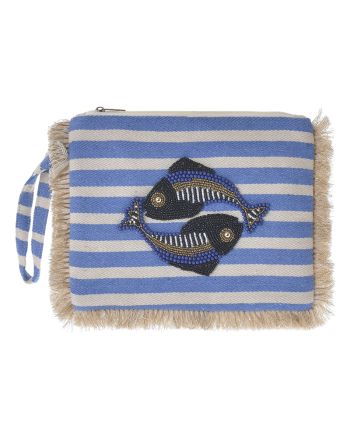 ΤΣΑΝΤAΚΙ ΥΦΑΣΜΑΤΙΝΟ ''ΨΑΡΙΑ'' ΜΠΛΕ/ΛΕΥΚΟ ΜΕ ΧΑΝΤΡΕΣ (25X20X2)