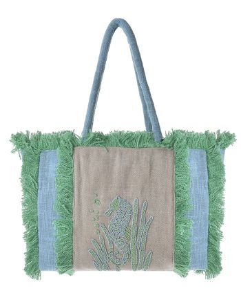 ΤΣΑΝΤA ΥΦΑΣΜΑΤΙΝΗ ''ΙΠΠΟΚΑΜΠΟΙ'' ΜΠΕΖ/ΤΙΡΚΟΥΑΖ ΜΕ ΧΑΝΤΡΕΣ (40X28X15)