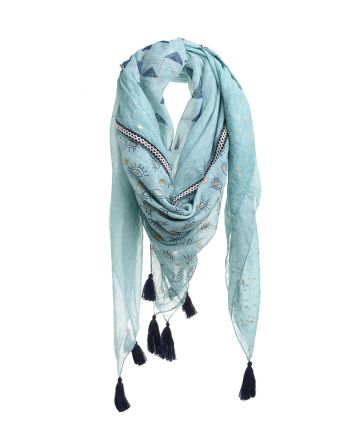 ΦΟΥΛΑΡΙ ΜΠΛΕ ΤΥΡΚΟΥΑΖ ME ΧΡΥΣΑ ΣΧΕΔΙΑ 90Χ90 (100% COTTON)