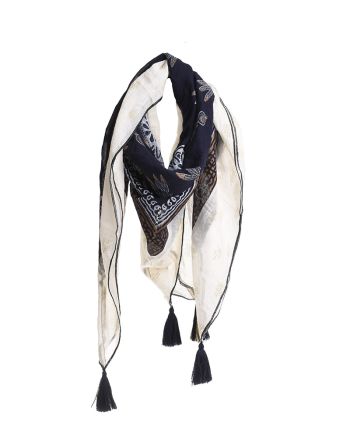 ΦΟΥΛΑΡΙ ΜΠΛΕ ΜΠΕΖ ΜΕ ΧΡΥΣΑ ΣΧΕΔΙΑ 100Χ100 (100% COTTON)