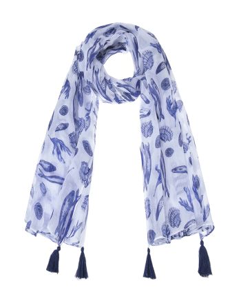 ΦΟΥΛΑΡΙ/ΠΑΡΕΟ ΣΕ ΛΕΥΚΟ ΧΡΩΜΑ ΜΕ ΣΚΟΥΡΑ ΜΠΛΕ ΨΑΡΙΑ ΚΑΙ ΚΟΧΥΛΙΑ 100Χ180 (100% COTTON)