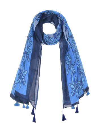 ΦΟΥΛΑΡΙ/ΠΑΡΕΟ ΜΠΛΕ ΜΕ ΦΟΙΝΙΚΕΣ ΚΑΙ ΦΟΥΝΤΑΚΙΑ 180Χ100 (100% COTTON)