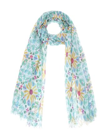SCARF/PAREO IN TURQUOISE COLOR WITH YELLOW FLOWERS 180Χ100 (100% COTTON)