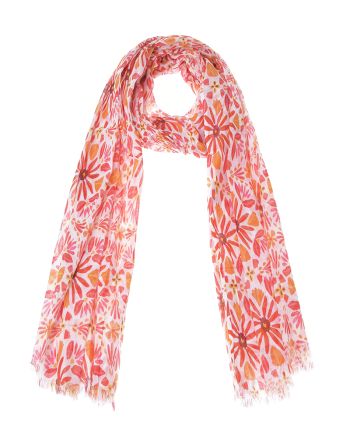 SCARF/PAREO IN PINK COLOR WITH ORANGE FLOWERS 180Χ100 (100% COTTON)