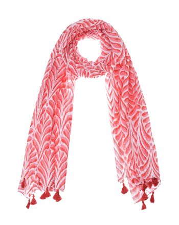 SCARF/PAREO IN PINK/WHITE COLOR WITH TASSELS 180Χ100 (100% COTTON)