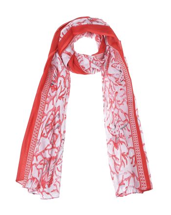 SCARF/PAREO IN RED/WHITE COLOR ''CORALS'' 110Χ180 (100% COTTON)