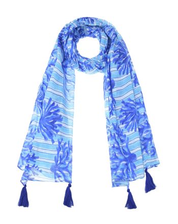 SCARF/PAREO  WHITE/TURQUOISE  WITH BLUE DETAILS 180X110 (100% COTTON)