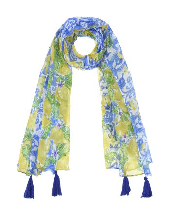 ΦΟΥΛΑΡΙ/ΠΑΡΕΟ ΜΠΛΕ/ΛΕΥΚΌ ΜΕ ΚΊΤΡΙΝΕΣ/ΠΡΑΣΙΝΕΣ ΛΕΠΤΟΜΕΡΕΙΕΣ (100%COTTON)