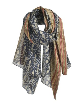 SCARF/PAREO IN BLUE/ MUSTARD COLOR 100X180 (100%COTTON)