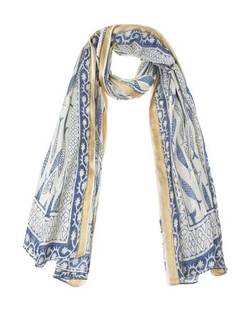 ΦΟΥΛΑΡΙ/ΠΑΡΕΟ ΕΚΡΟΥ ΜΕ ΜΠΛΕ ΨΑΡΙΑ ΚΑΙ ΧΡΥΣΗ ΜΠΟΡΝΤΟΥΡΑ 100X180 (100%COTTON)