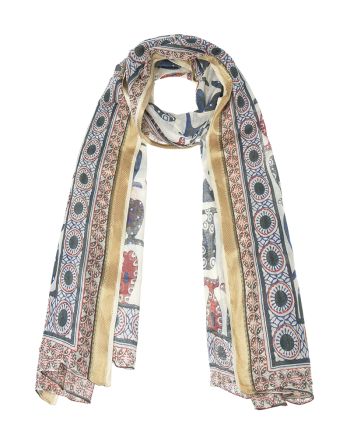 ΦΟΥΛΑΡΙ/ΠΑΡΕΟ ΕΚΡΟΥ ΜΕ ΛΑΔΙ/ΚΟΚΚΙΝΟ/ΜΠΛΕ ΨΑΡΙΑ ΚΑΙ ΧΡΥΣΗ ΜΠΟΡΝΤΟΥΡΑ 100X180 (100%COTTON)