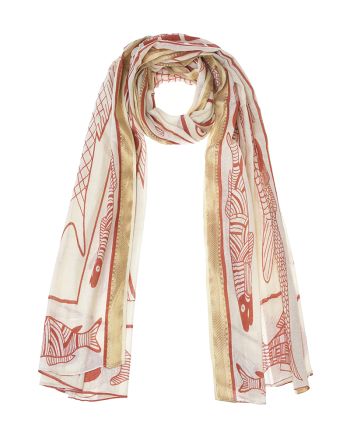 ΦΟΥΛΑΡΙ/ΠΑΡΕΟ ΕΚΡΟΥ ΜΕ ΚΟΚΚΙΝΑ ΨΑΡΙΑ ΚΑΙ ΧΡΥΣΗ ΜΠΟΡΝΤΟΥΡΑ 100X180 (100%COTTON)