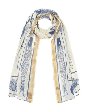 ΦΟΥΛΑΡΙ/ΠΑΡΕΟ ΕΚΡΟΥ ΜΕ ΜΠΛΕ ΨΑΡΙΑ ΚΑΙ ΧΡΥΣΗ ΜΠΟΡΝΤΟΥΡΑ 100X180 (100%COTTON)