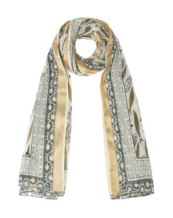 ΦΟΥΛΑΡΙ/ΠΑΡΕΟ ΕΚΡΟΥ ΜΕ ΧΑΚΙ/ΜΑΥΡΑ ΨΑΡΙΑ ΚΑΙ ΧΡΥΣΗ ΜΠΟΡΝΤΟΥΡΑ 100X180 (100%COTTON)