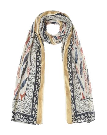 ΦΟΥΛΑΡΙ/ΠΑΡΕΟ ΕΚΡΟΥ ΜΕ ΚΟΚΚΙΝΑ/ΜΠΛΕ ΨΑΡΙΑ ΚΑΙ ΧΡΥΣΗ ΜΠΟΡΝΤΟΥΡΑ 100X180 (100%COTTON)