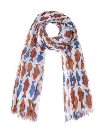 ΦΟΥΛΑΡΙ/ ΠΑΡΕΟ ΛΕΥΚΟ ΜΕ ΜΠΛΕ/ΚΟΚΚΙΝΑ ΨΑΡΙΑ 100Χ180 (100% COTTON)