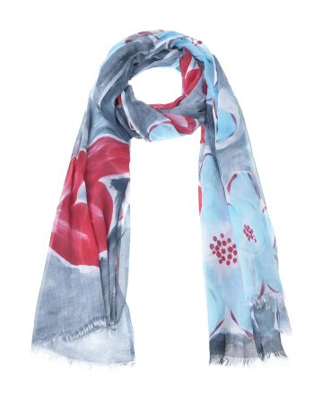 SCARF /PAREO IN LIGHT BLUE / GREY COLOR WITH FLOWERS 100X180 (100% COTTON)
