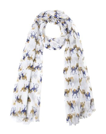 ΦΟΥΛΑΡΙ/ΠΑΡΕΟ ΣΕ ΛΕΥΚΟ ΜΕ ΜΠΛΕ/ΚΑΦΕ 'ΚΑΜΗΛΕΣ' 100Χ180 (100% COTTON)