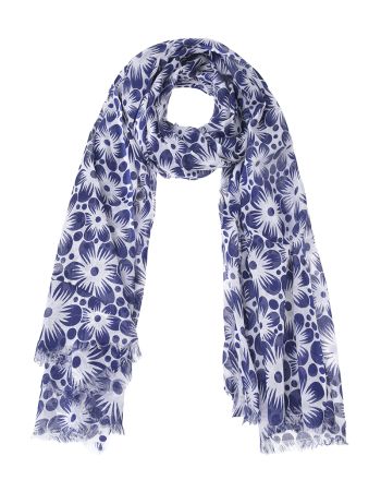 SCARF /PAREO WITH BLUE FLOWERS 100X180 (100% COTTON)