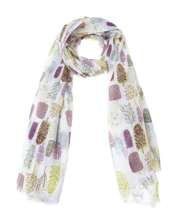 SCARF /PAREO IN ECRU WITH MULTICOLOR 'LEAVES' 100X180 (100% COTTON)