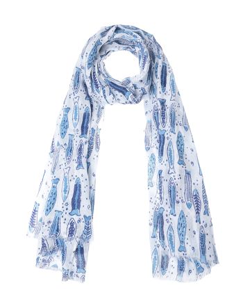 ΦΟΥΛΑΡΙ/ΠΑΡΕΟ ΣΕ ΛΕΥΚΟ ΧΡΩΜΑ ΜΕ ΜΠΛΕ/ΤΥΡΚΟΥΑΖ ΨΑΡΙΑ 100Χ180 (100% COTTON)