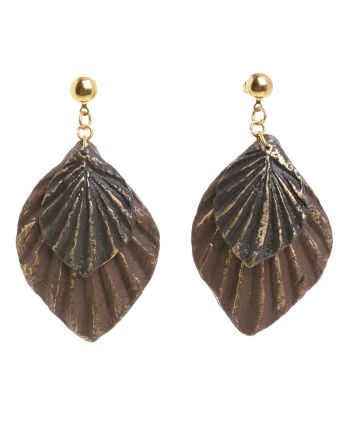 EARRINGS FROM RECYCLED MATERIALS IN OCHER/BROWN COLOR 8Χ1.5X4.5