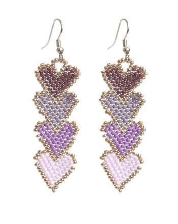 S/2 EARRINGS HEARTS WITH BEADS IN ORANGE COLOR