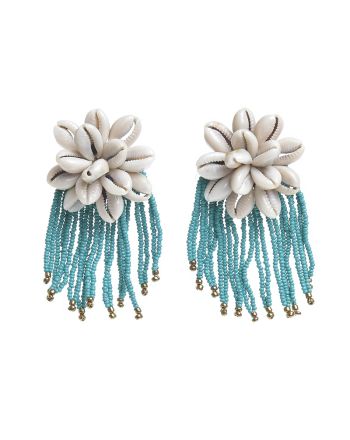 EARRINGS WITH BLUE TASSEL AND WHITE STONE