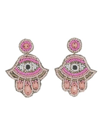 S/2 EARRINGS 'ΈΥΕ'' IN PINK COLOR WITH BEADS 8Χ6