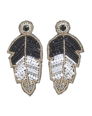 EARRINGS 'LEAF'' IN BLACK/WHITE/GOLD COLOR WITH BEADS AND STONES